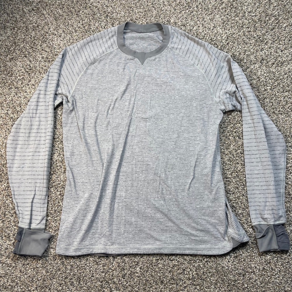 Lululemon Men's L Metal Vent Tech Long Sleeve Shirt Grey Striped Training Top